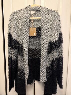 Johnny Becca Black & Gray Open-Front Fuzzy Knit Cardigan